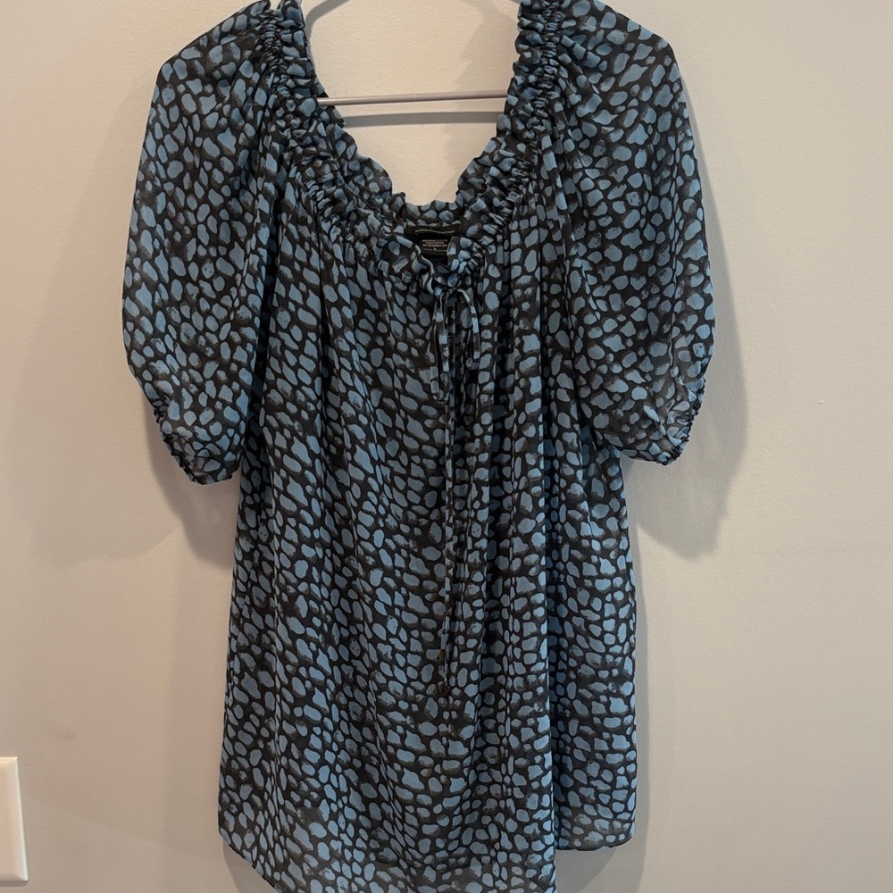 Moda International Black and Blue Patterned Top